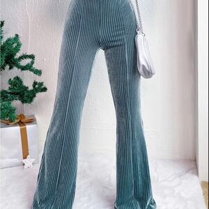 Elegant Teal Velvet Flare Pants